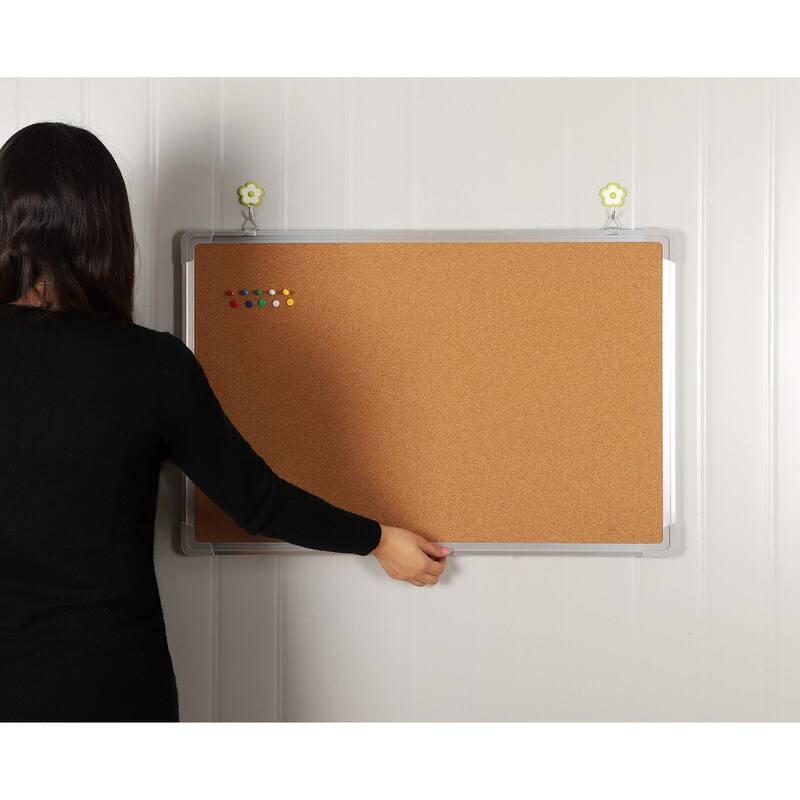 Bulletin Board Set Cork Board 30 x 20" + 10 Colored Pins Big Wall